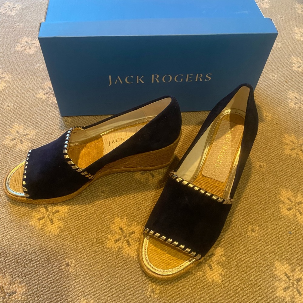 Jack Rogers Palmer Suede Wedge Shoes. Midnight Blue